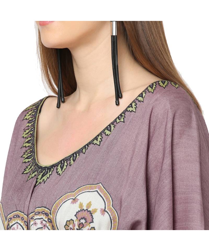 Lilac Paisley Print Front Tie Kaftan Tunic