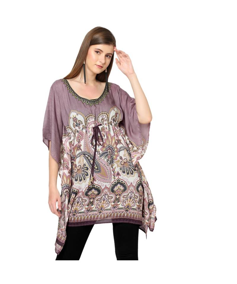 Lilac Paisley Print Front Tie Kaftan Tunic