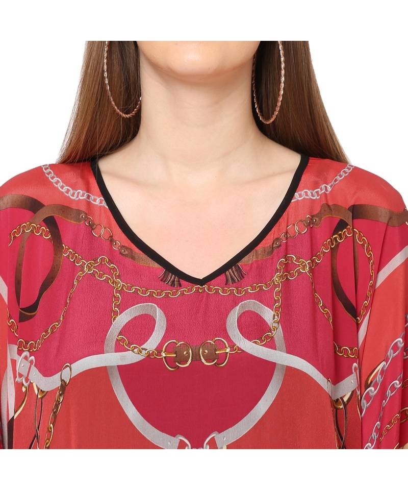 Red Abstract Print Kaftan Tunic