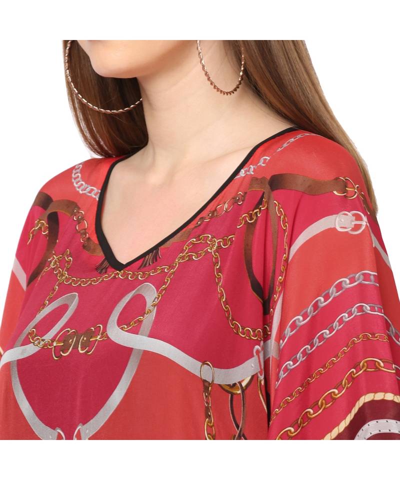 Red Abstract Print Kaftan Tunic