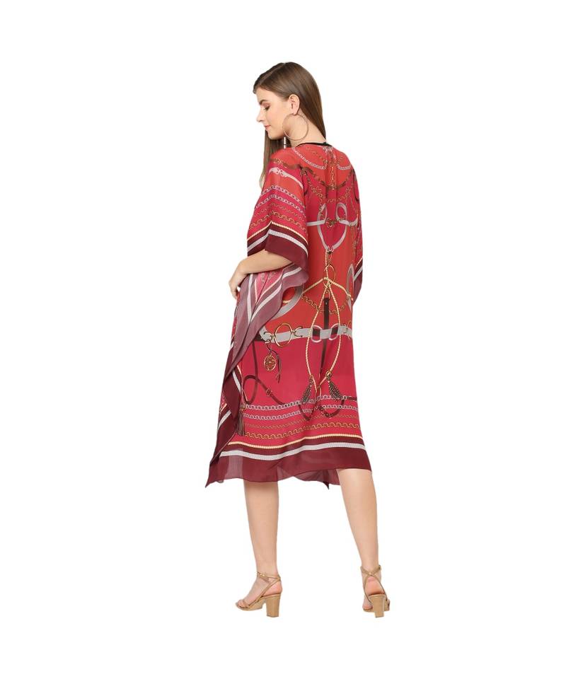 Red Abstract Print Kaftan Tunic