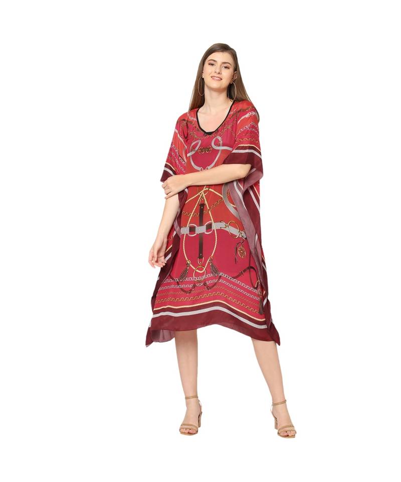 Red Abstract Print Kaftan Tunic