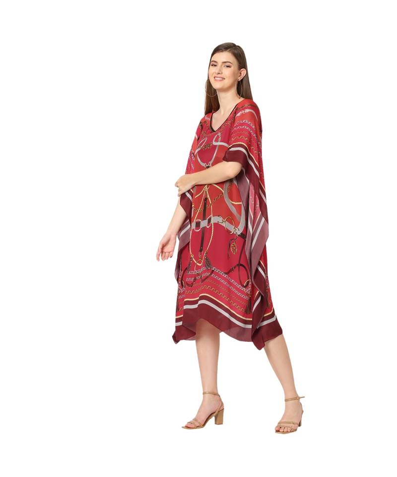 Red Abstract Print Kaftan Tunic