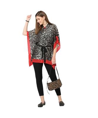 Red And Black Animal Print Kaftan Shirt 1