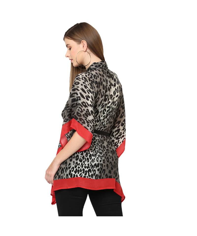 Red And Black Animal Print Kaftan Shirt