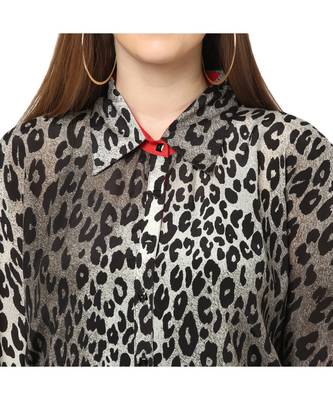 Red And Black Animal Print Kaftan Shirt 3