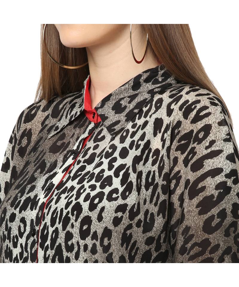 Red And Black Animal Print Kaftan Shirt