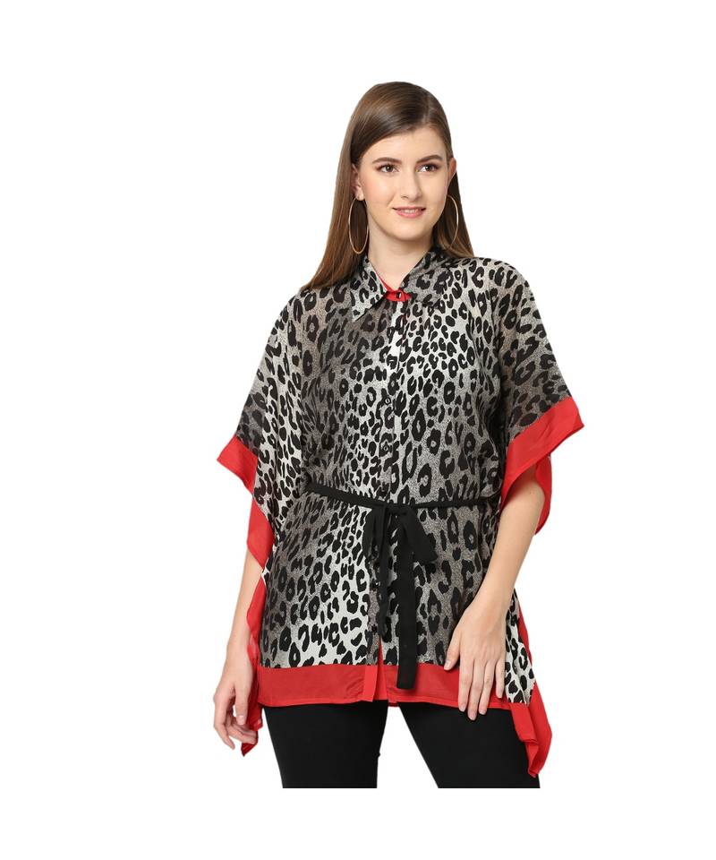 Red And Black Animal Print Kaftan Shirt