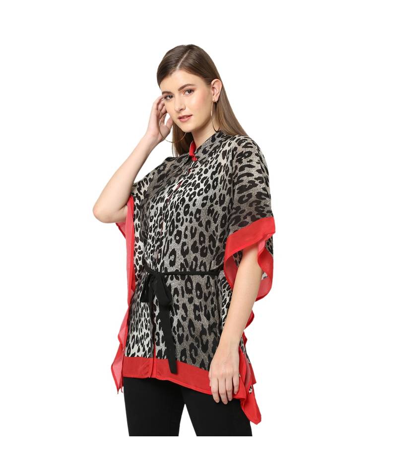 Red And Black Animal Print Kaftan Shirt
