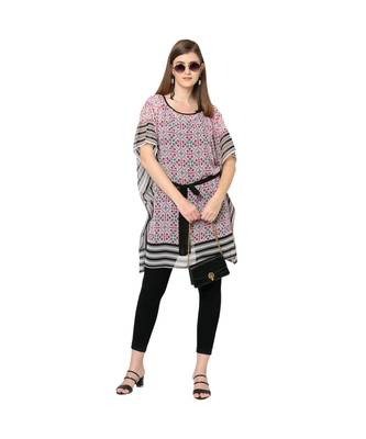 Pink And White Geometric Print Front Tie Print Kaftan Tunic 1