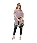 Pink And White Geometric Print Front Tie Print Kaftan Tunic