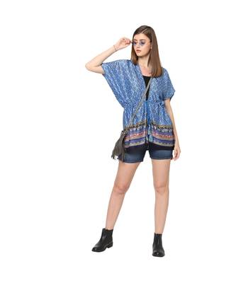 Blue Abstract Print Front Tie Kaftan Tunic 1