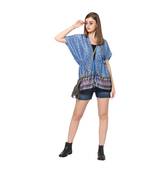 Blue Abstract Print Front Tie Kaftan Tunic