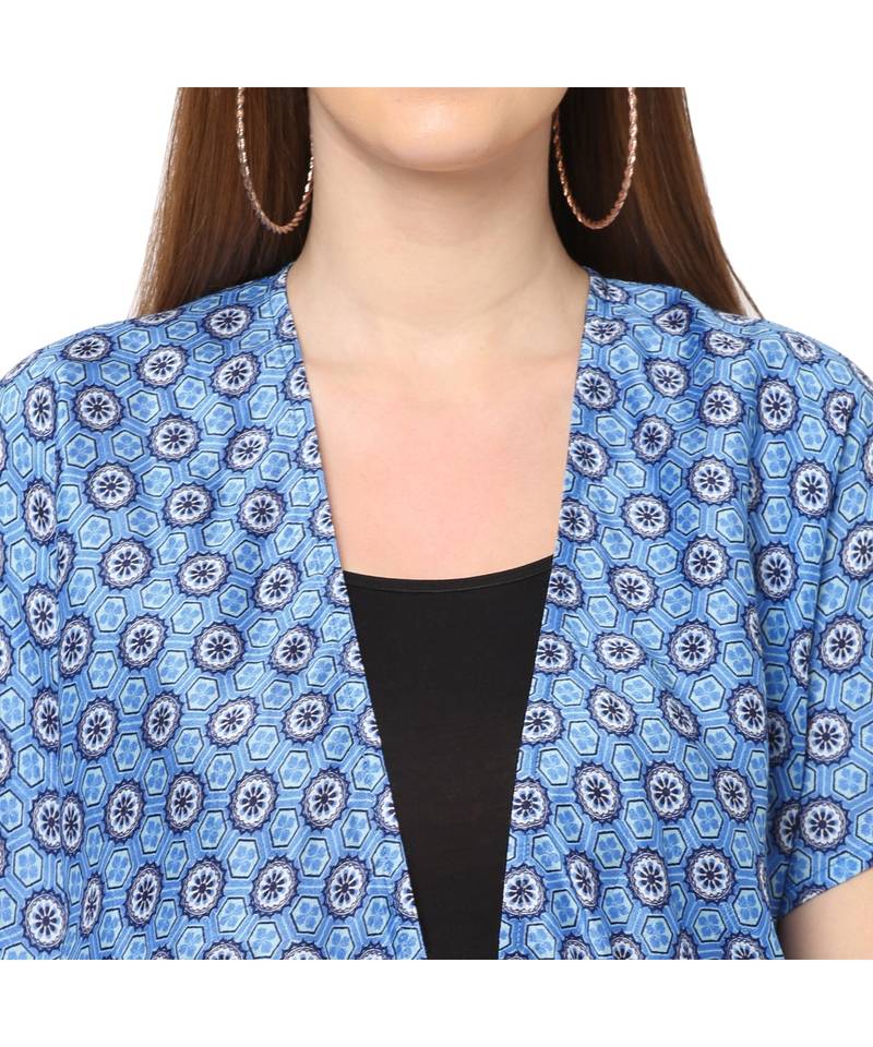 Blue Abstract Print Front Tie Kaftan Tunic