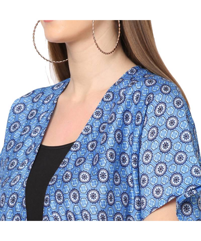 Blue Abstract Print Front Tie Kaftan Tunic