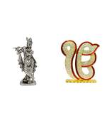 Lord Krishna (Krishn) Murlidhar (antique style) Ik Onkar a Statement of Oneness Electroplated Metal Set 2 Idol Statue