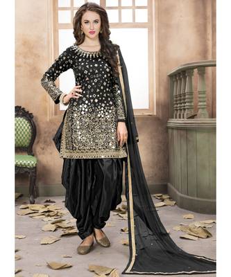 Black Designer Taffeta Silk Patiala Salwar Suit 1