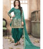 Teal Designer Taffeta Silk Patiala Salwar Suit
