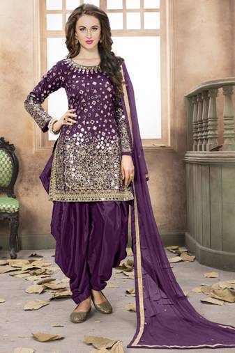 Wine Designer Taffeta Silk Patiala Salwar Suit