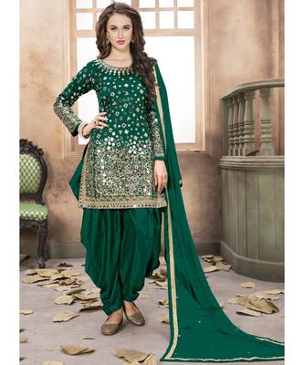 Dark Green Designer Taffeta Silk Punjabi Salwar Suit 1
