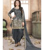 Grey Designer Taffeta Silk Patiala Salwar Suit
