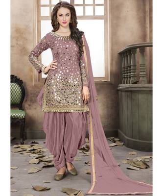 Onion Pink Designer Taffeta Silk Patiala Punjabi Salwar Suit 1