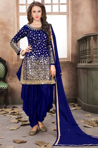 Royal Blue Designer Taffeta Silk Punjabi Salwar Suit