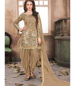Beige Designer Taffeta Silk Patiala Salwar Suit