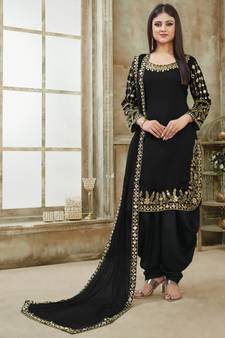 Black Designer Art Silk Patiala Salwar Suit