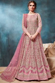 Light Pink Designer Net Anarkali Salwar Kameez