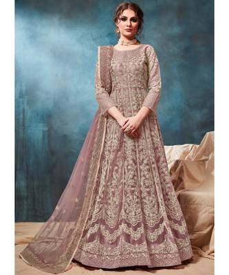 Onion Pink Designer Net Anarkali Salwar Kameez 1