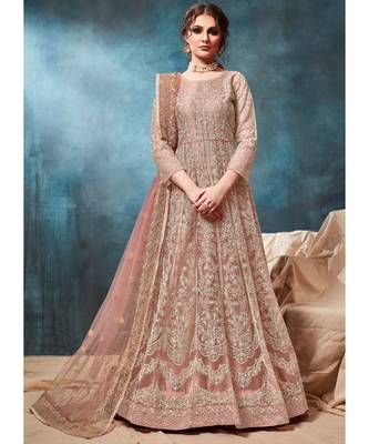 Light Peach Designer Net Anarkali Salwar Kameez 1
