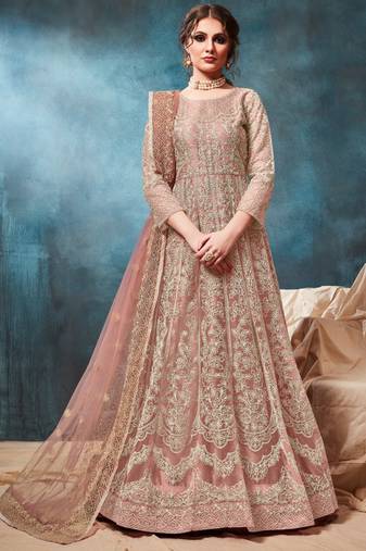 Light Peach Designer Net Anarkali Salwar Kameez