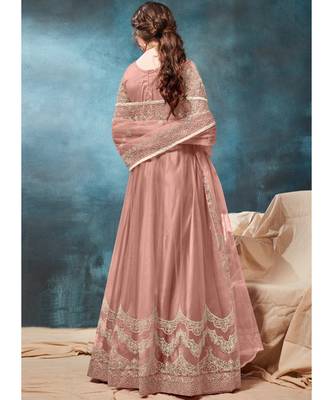 Light Peach Designer Net Anarkali Salwar Kameez 2