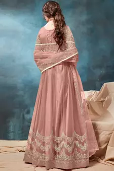 Light Peach Designer Net Anarkali Salwar Kameez