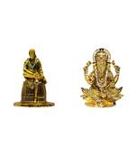 Sai Baba of Shirdi Blessing Murti Lord Ganesha on Lotus Flower Combo Set 2 Idol Statue Showpiece