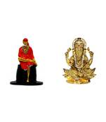 Sai Baba of Shirdi Blessing Murti Lord Ganesha on Lotus Flower Combo Set 2 Idol Statue Showpiece
