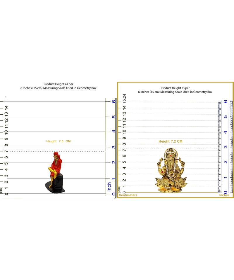 Sai Baba of Shirdi Blessing Murti Lord Ganesha on Lotus Flower Combo Set 2 Idol Statue Showpiece
