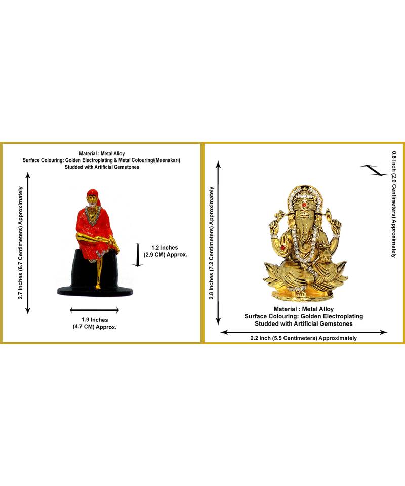 Sai Baba of Shirdi Blessing Murti Lord Ganesha on Lotus Flower Combo Set 2 Idol Statue Showpiece