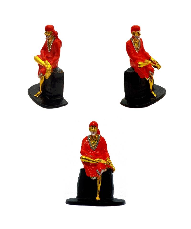 Sai Baba of Shirdi Blessing Murti Lord Ganesha on Lotus Flower Combo Set 2 Idol Statue Showpiece