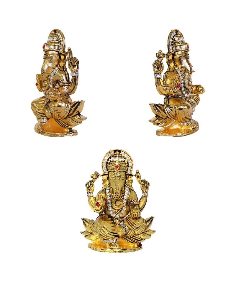 Sai Baba of Shirdi Blessing Murti Lord Ganesha on Lotus Flower Combo Set 2 Idol Statue Showpiece