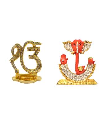 Ik Onkar a Statement of Oneness Electroplated Metal Lord Ganesha as God Siddhi Vinayak Murti Set 2 Idol Statue 1