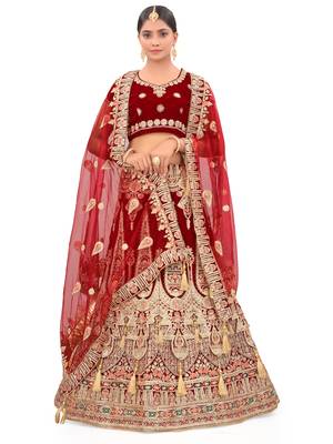 Embroidered Semi Velvet Semi Stitched Bridal Lehenga Choli 1