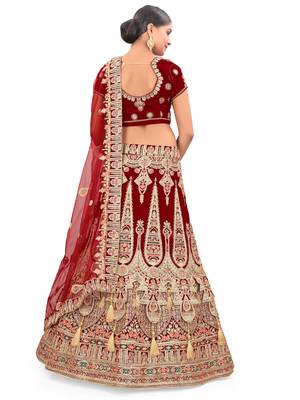 Embroidered Semi Velvet Semi Stitched Bridal Lehenga Choli 2
