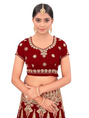 Embroidered Semi Velvet Semi Stitched Bridal Lehenga Choli 4