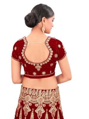 Embroidered Semi Velvet Semi Stitched Bridal Lehenga Choli 5