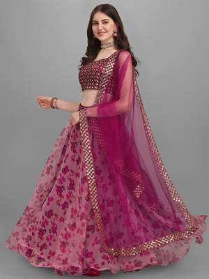 Pink printed work Lehenga Choli With Un-Stitched Blouse 1