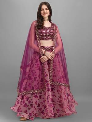 Pink printed work Lehenga Choli With Un-Stitched Blouse 3