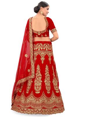Embroidered Semi Velvet Semi Stitched Bridal Lehenga Choli 2