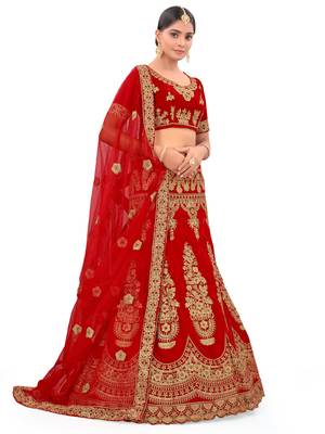 Embroidered Semi Velvet Semi Stitched Bridal Lehenga Choli 3